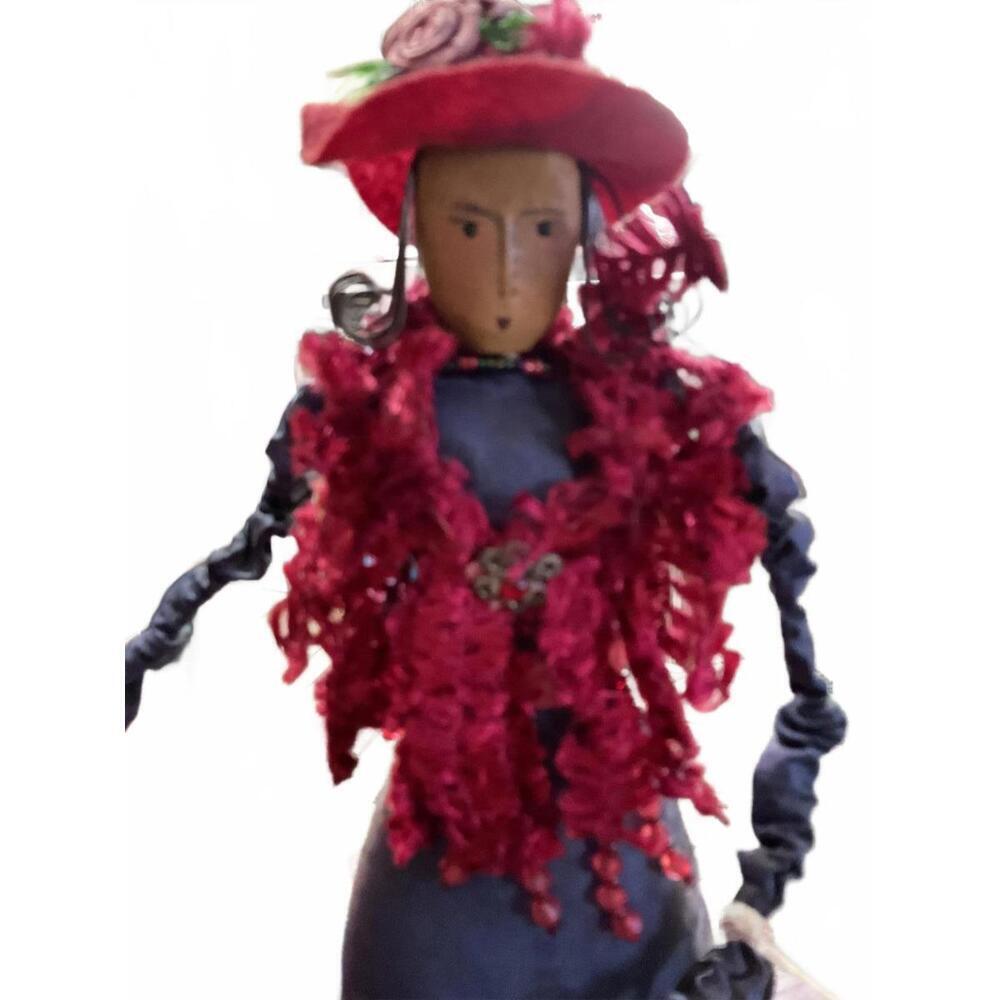 Charming Handcrafted Shopping Doll with Red Scarf and Accessories